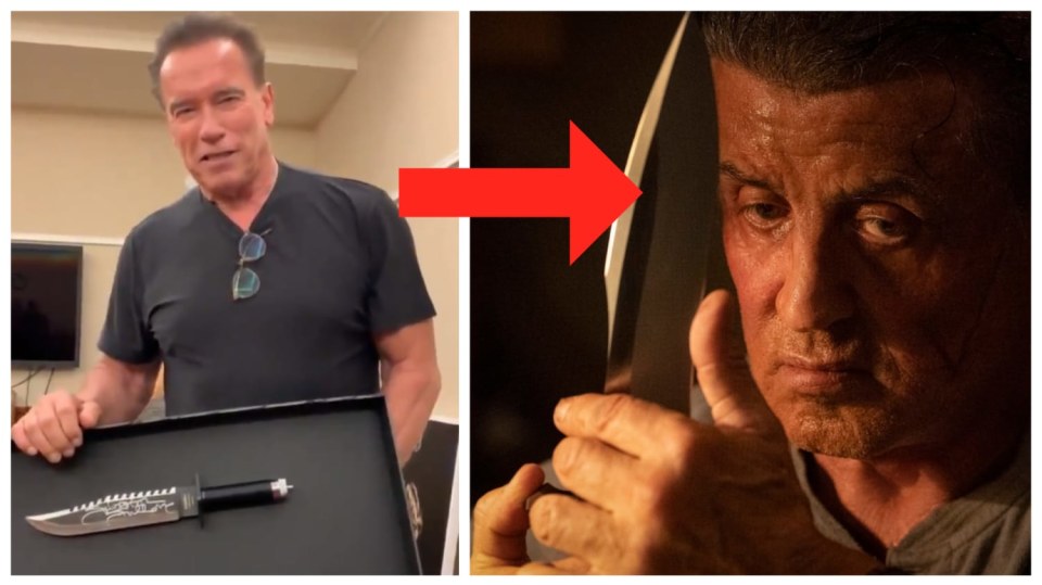 Arnold srovnává svůj nůž s Rambem